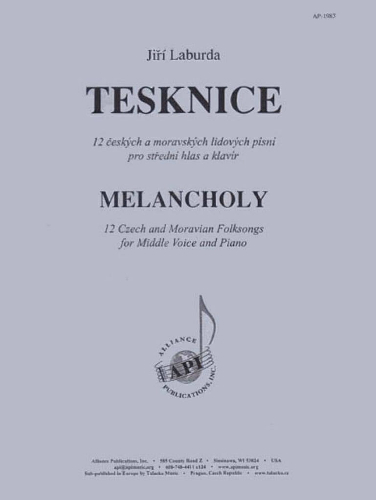 Tesknice - 12 Czech Folksongs - Med Voice Solo-pno